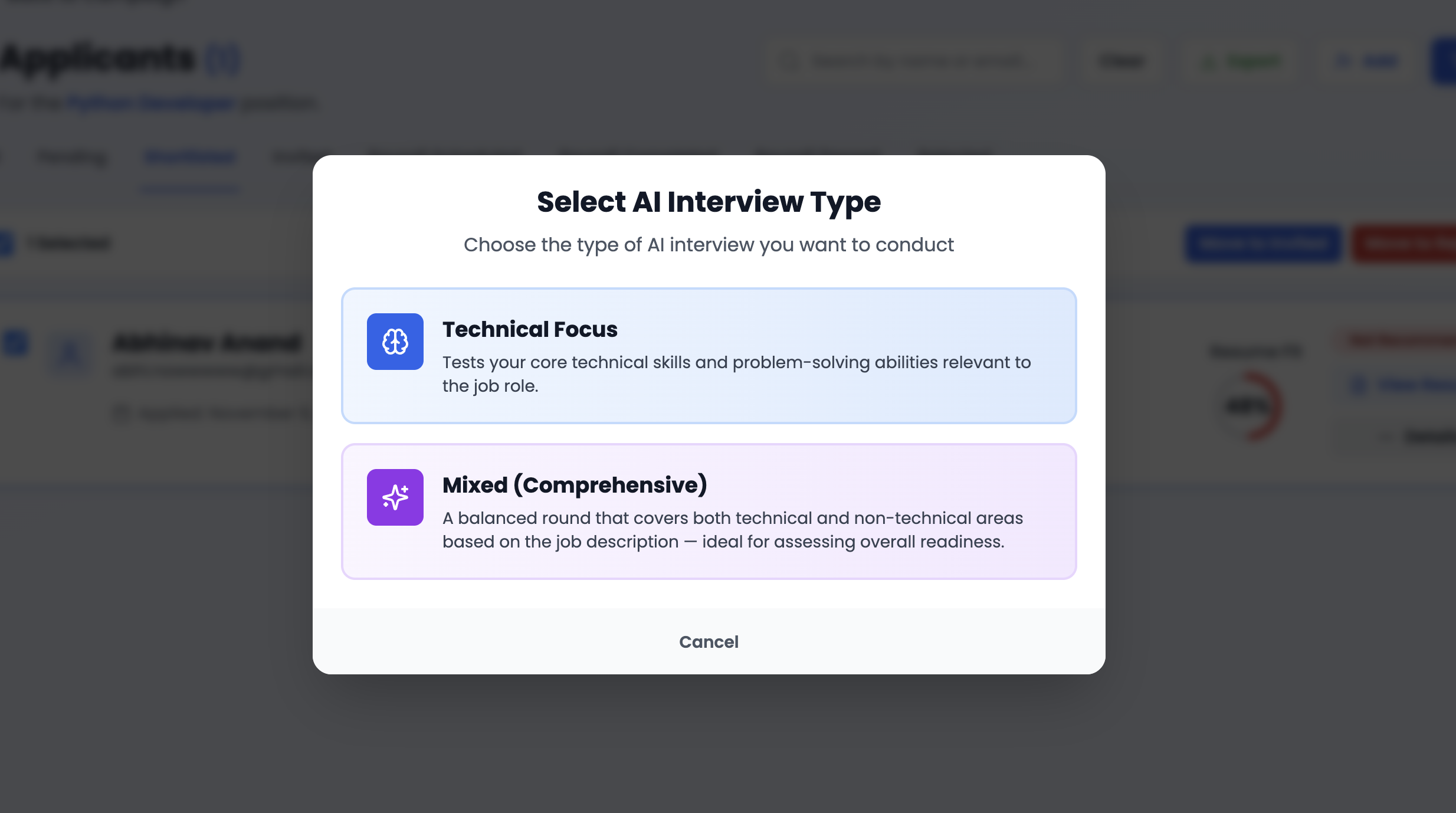 Selecting Interview type