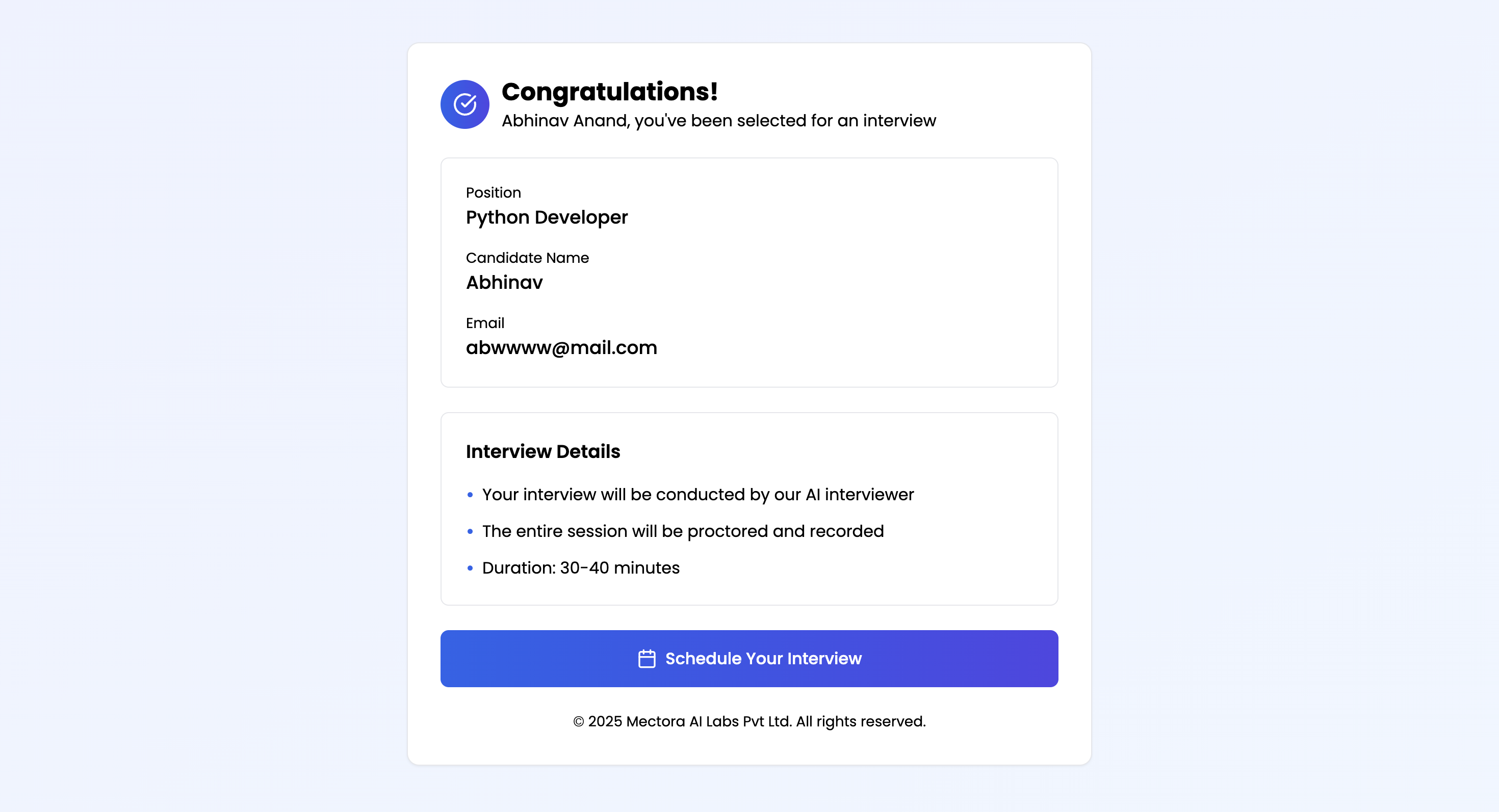 Applicant Received Mail for Scheduling Interview